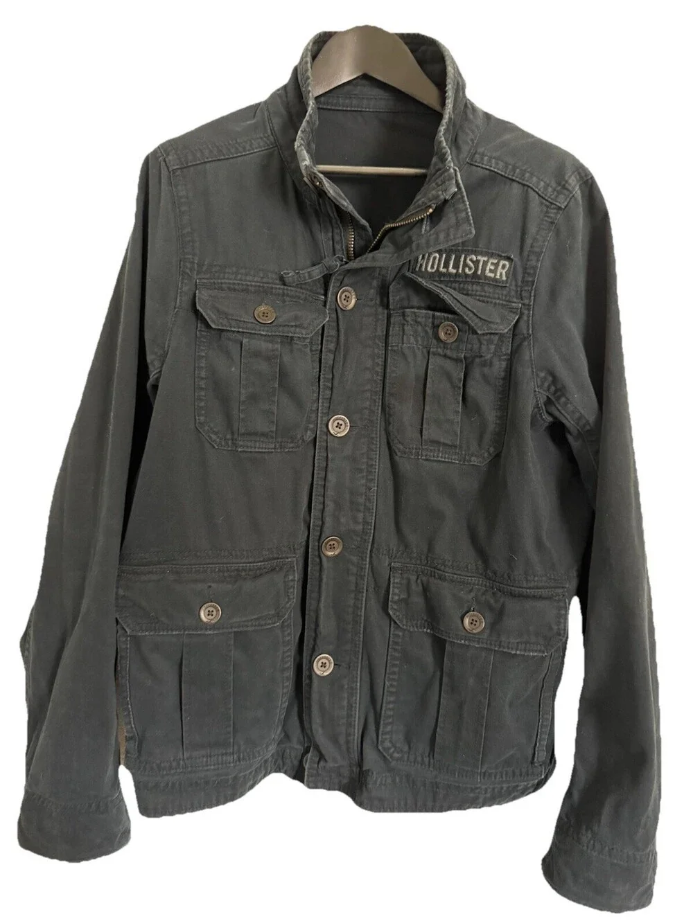 Hollister Men Canvas Preppy Grunge Navy Blue Utility Zip Jacket Workwear M